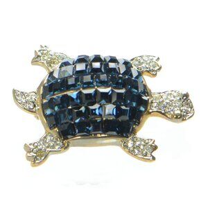 Vintage Kenneth Jay Lane KJL Crystal Turtle Pin Brooch